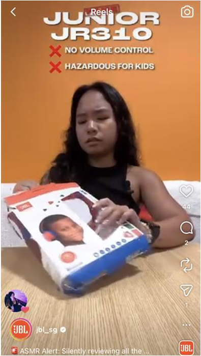 Instagram Reel comparing fake Junior JR310 product issues.